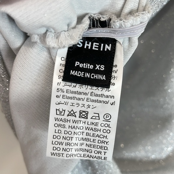Shein Shimmer Silver Metallic Mini Dress Side Ruched Square Neck Spaghetti XSP - Picture 8 of 11